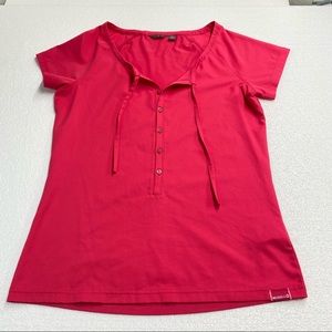 Merrell women’s S/P short sleeve pullover coral/pink 5 buttons front tie Casual